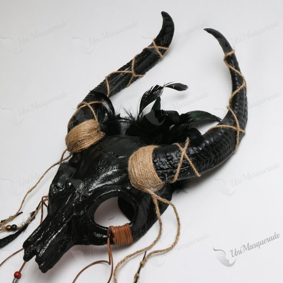 Black Devil Animal Horns Masquerade Mask Antelope Halloween Costume Party Mask - Picture 5 of 7